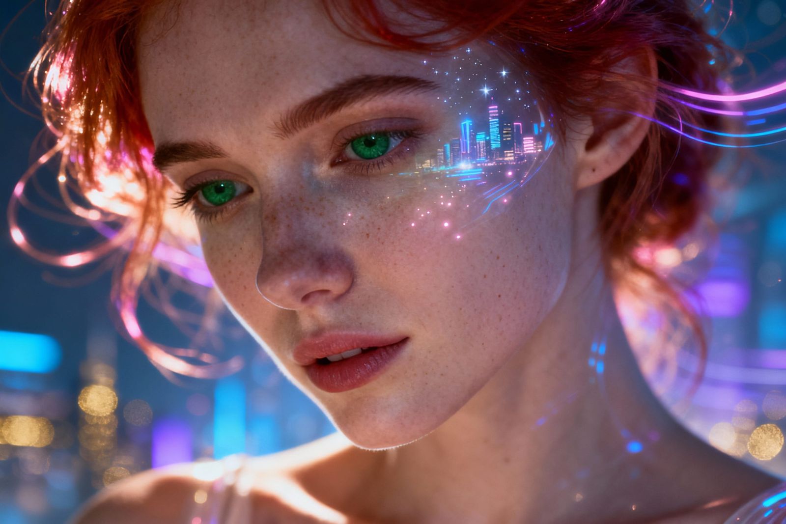 Sci-Fi Portrait: Red-Haired Woman's Future Memories