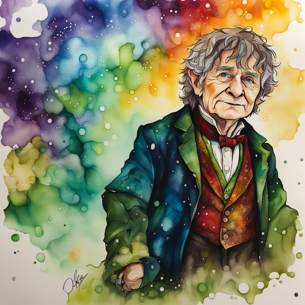 Bilbo Baggins Portrait in Alcohol Ink Style