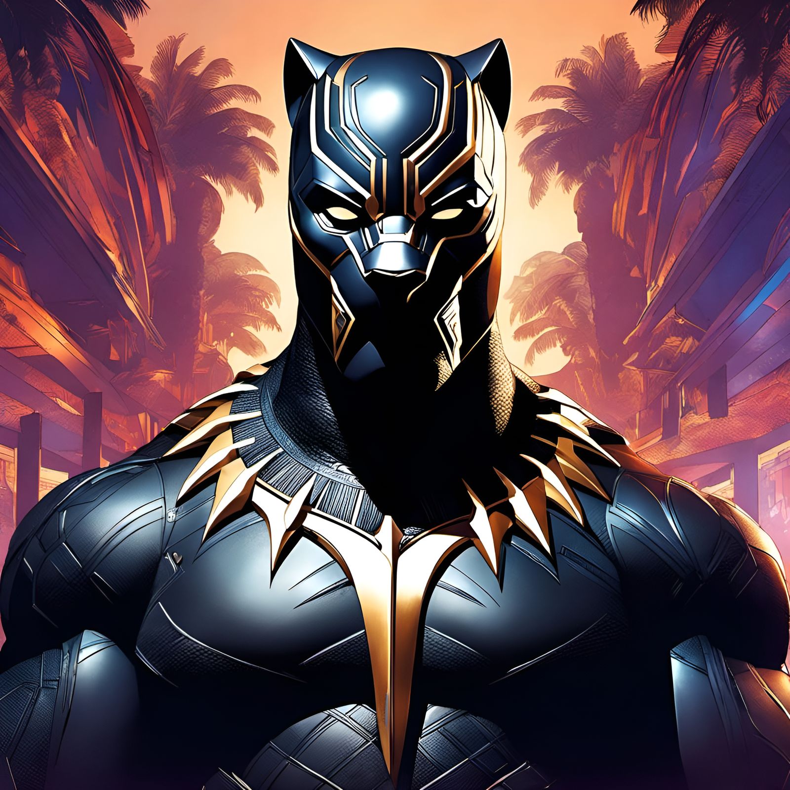 Chubby Black Panther Portrait in Fantasy Art Style