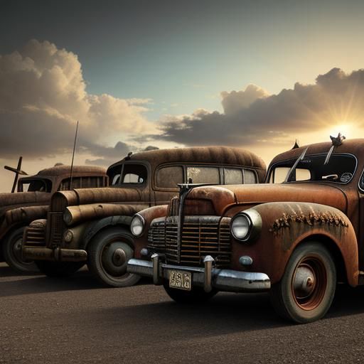 Hyperrealistic Wild West Town with Vintage Cars