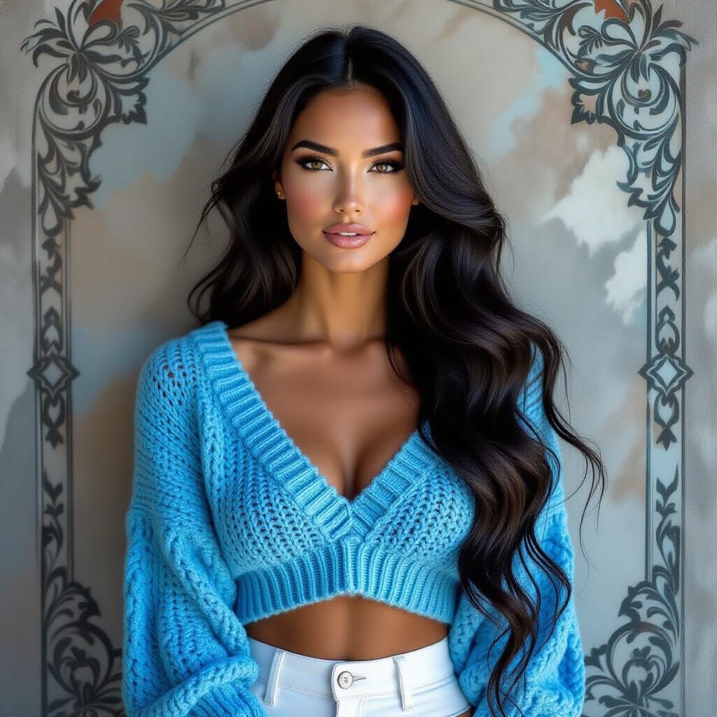 Tahitian Woman in Art Deco Style of Alphonse Mucha