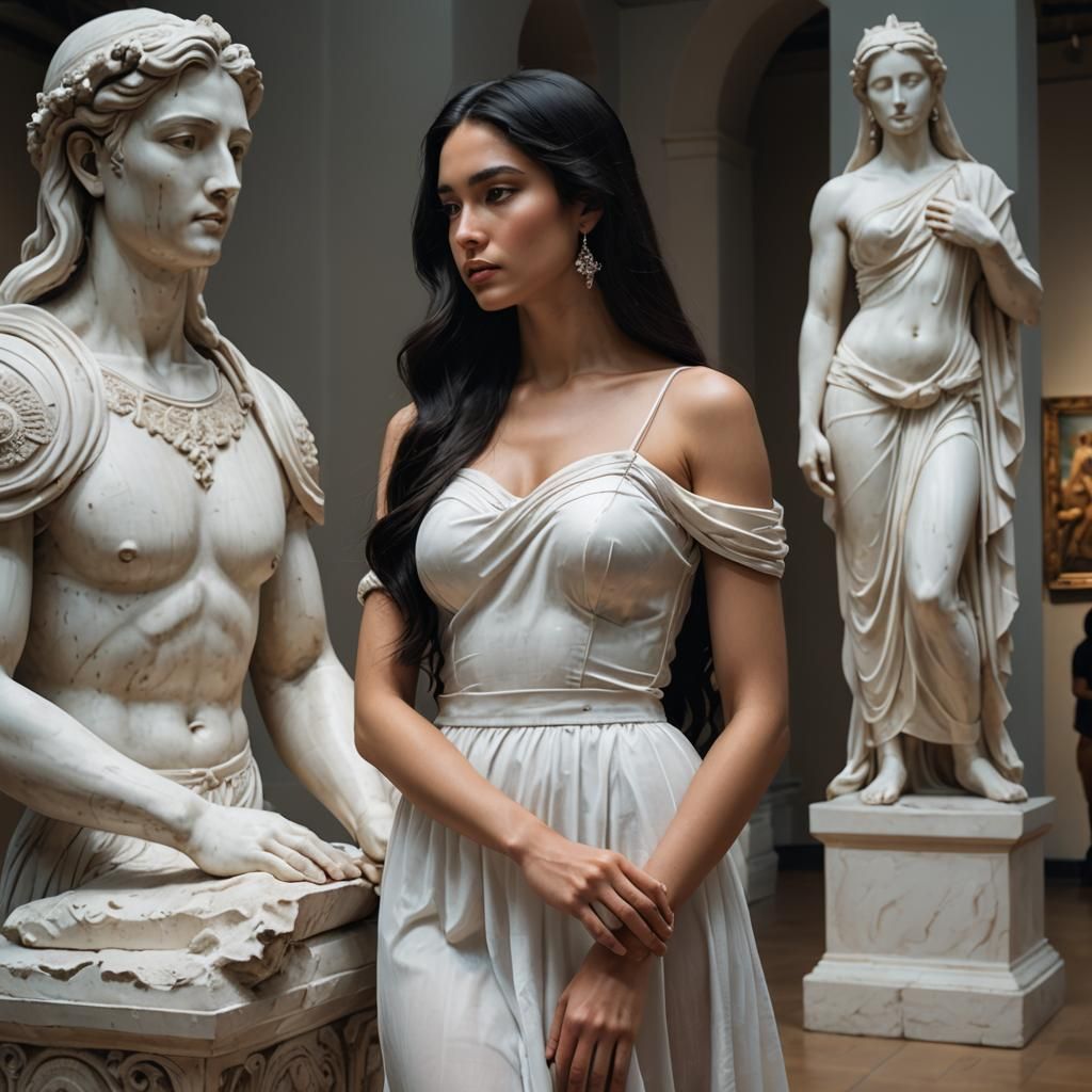 Sensual Model Strikes a Pose in Museum Gallery