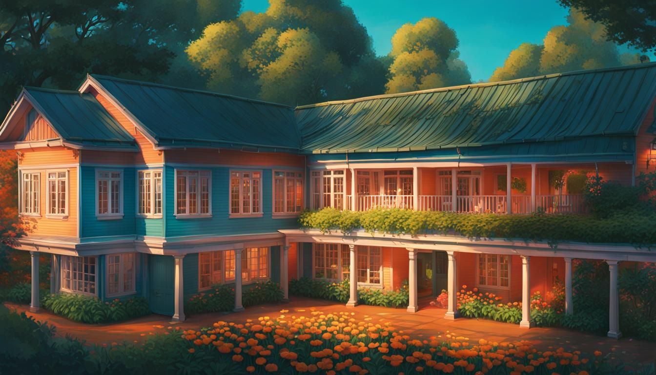 Majestic Building in Lush Garden with Gazebo