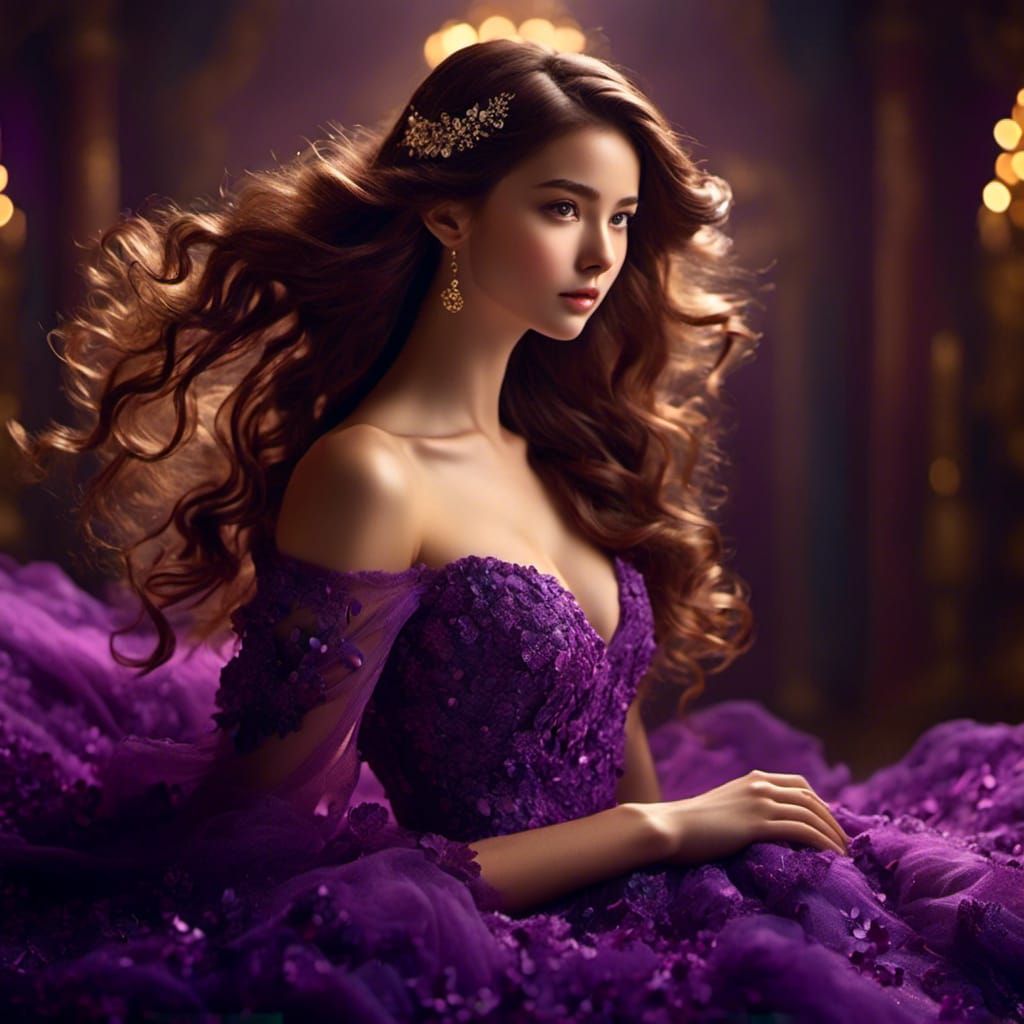 Brunette Girl in Purple Dress Portrait