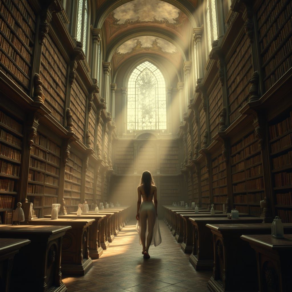 Grand Forgotten Library in Volumetric Light