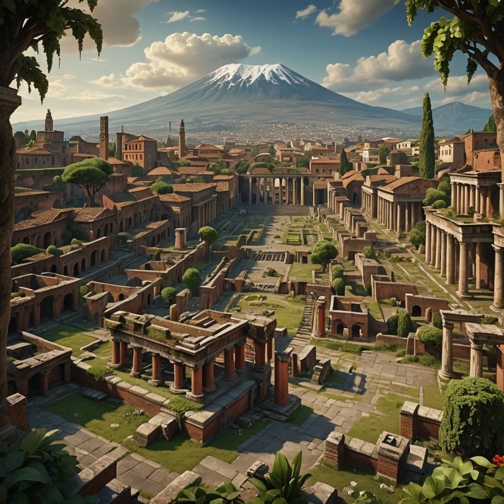 Pompeii Cityscape with Mount Vesuvius as Concept Art