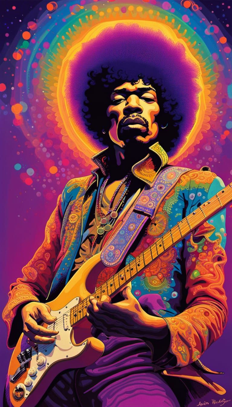 Jimi Hendrix Portrait in Psychedelic Style