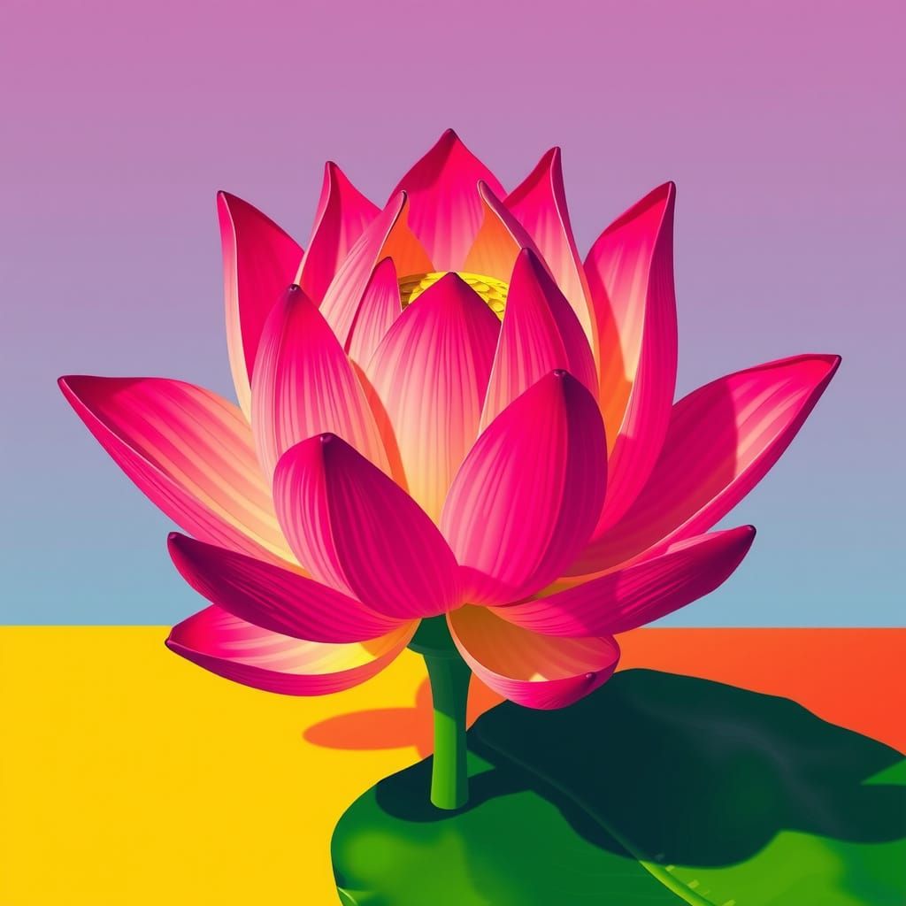 Vibrant Lotus Blossom Still Life in Pop Art Style