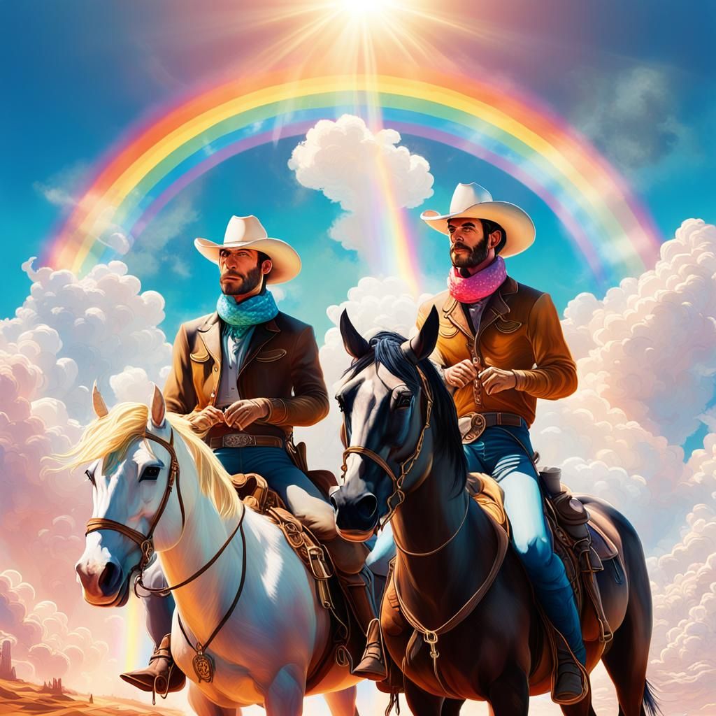 Cowboys on Unicorn in Dreamlike Digital Art