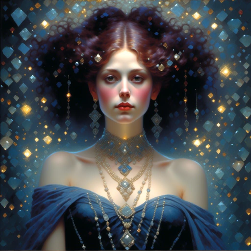 Gem-Encrusted Lady in Moonlight: A Digital Masterpiece