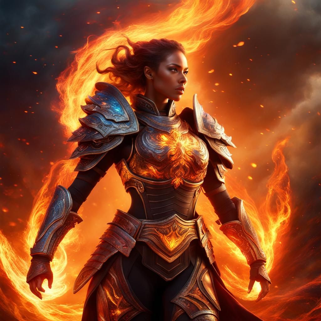 Majestic Fire Elemental Warrior in Fine Art Style