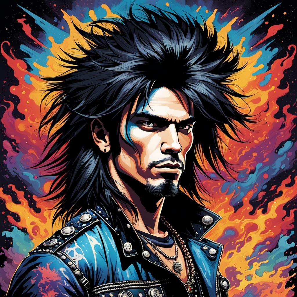 Psychedelic Glam Rockstar Portrait in Concert