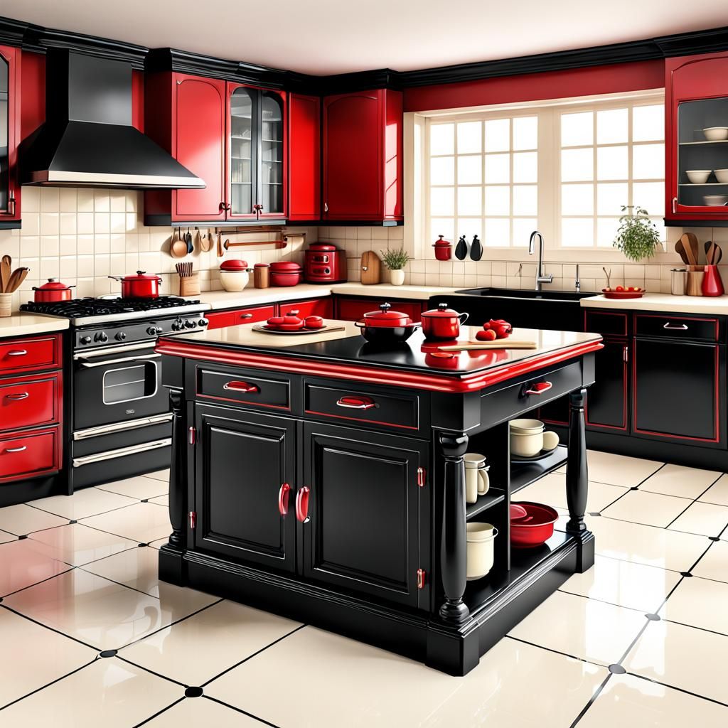 Retro Kitchen Island in 3D Airbrush Style