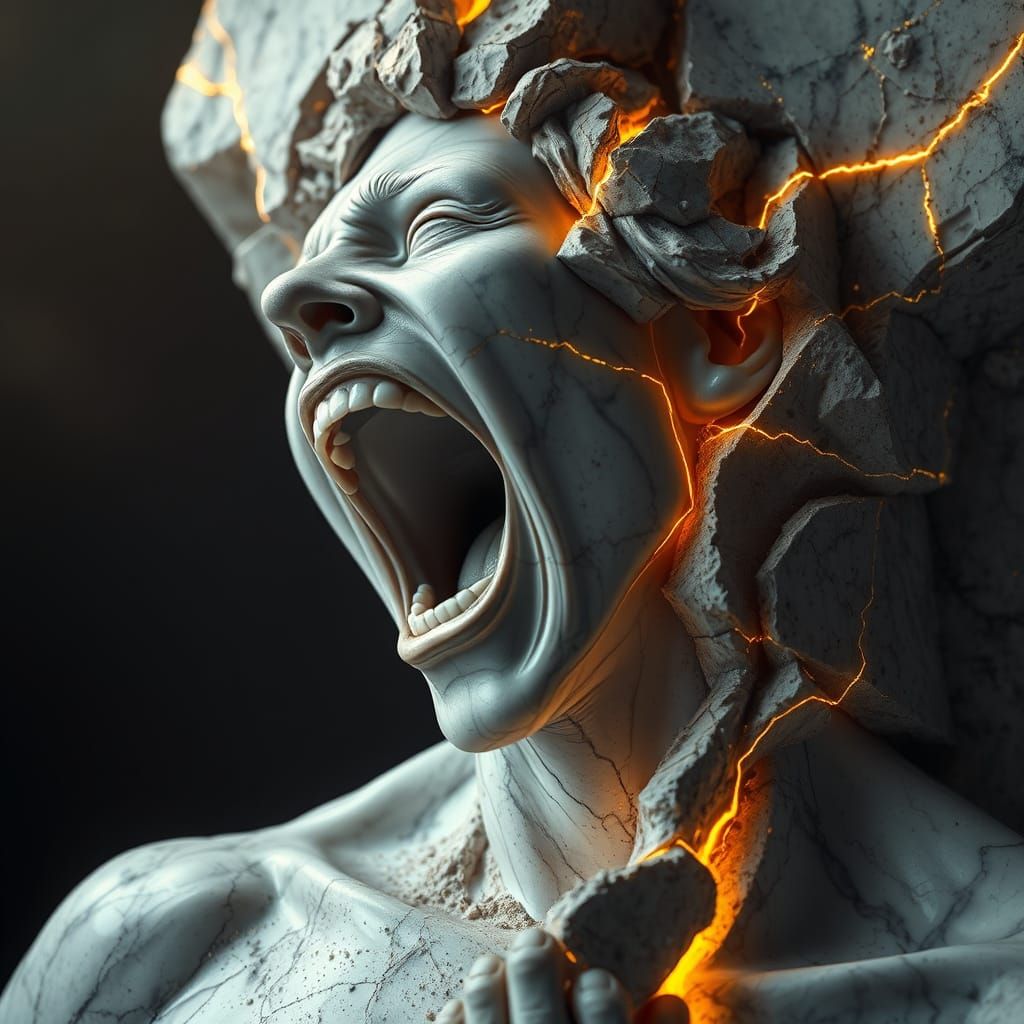 Hyperrealistic Marble Sculpture of Screaming Figure