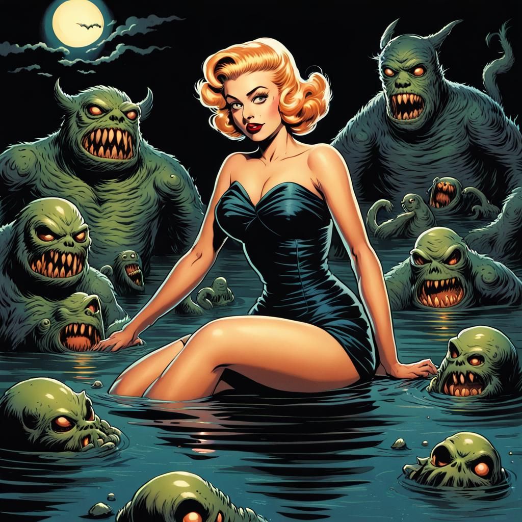 1950s Pinup Girl in Black Lagoon: Comic Book Art