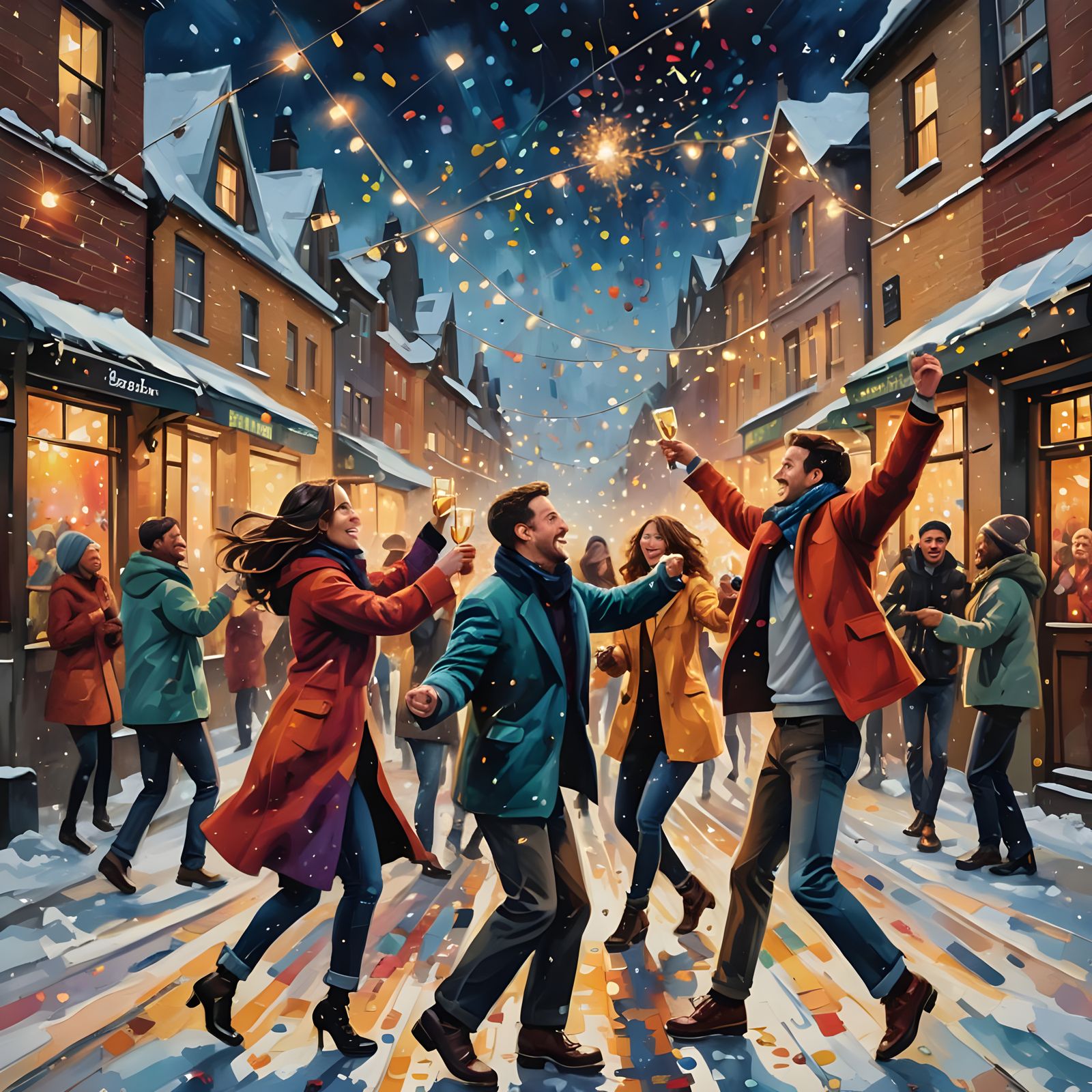 Winter New Year Celebration Scene