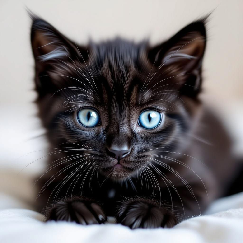 Sweet Black Kitten With Piercing Blue Eyes
