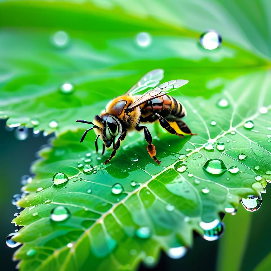 Bee in Water Droplet: Hyper-Realistic Macro Photography
