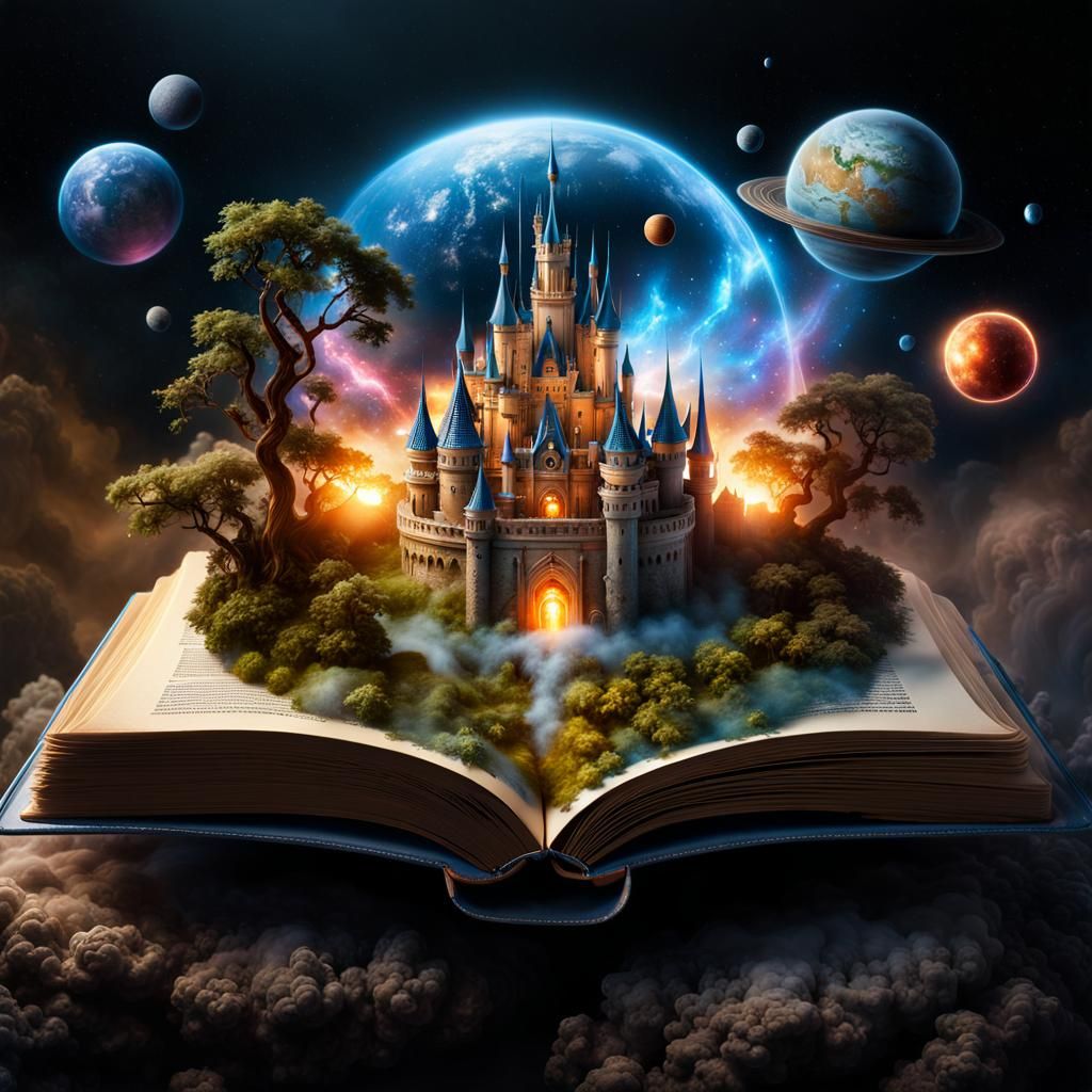 Fantasy World Emerges from Book: Digital Illustration