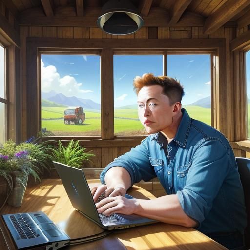 Elon Musk Plays Farmville in Digital Art Style