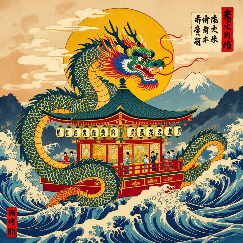 Katsushika Hokusai ukiyo-e Dragon on the Higashimachi Festiv...