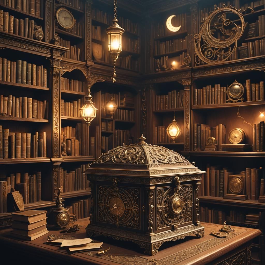 Ornate Music Box in Magical Realism Style