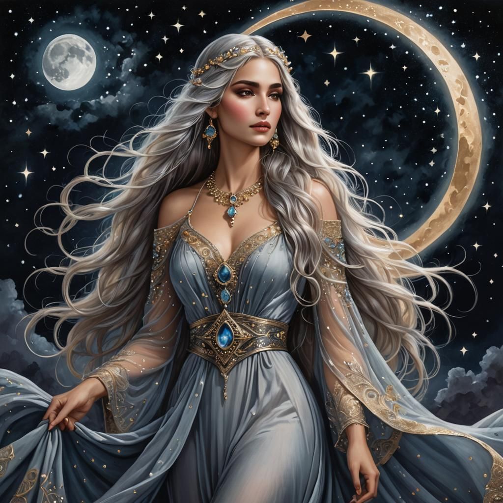 Mystical Gypsy Woman with Silvery Hair