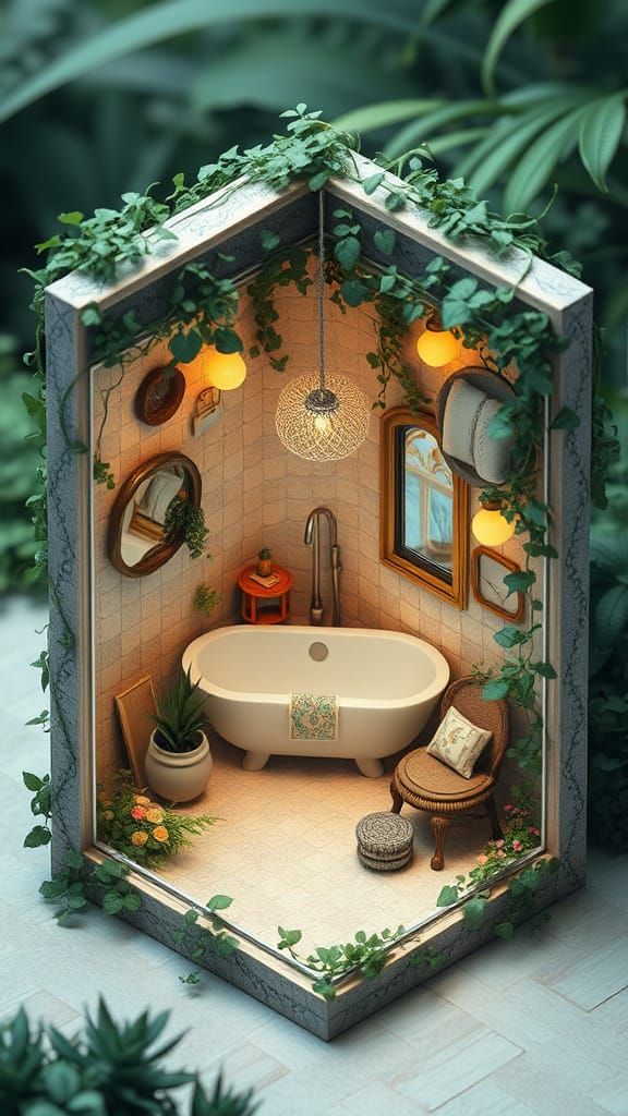 Enchanted Bathroom Sanctuary in Whimsical Isometric Style