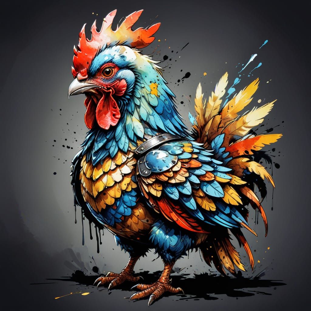 Medieval Armored Chicken Cartoon Icon