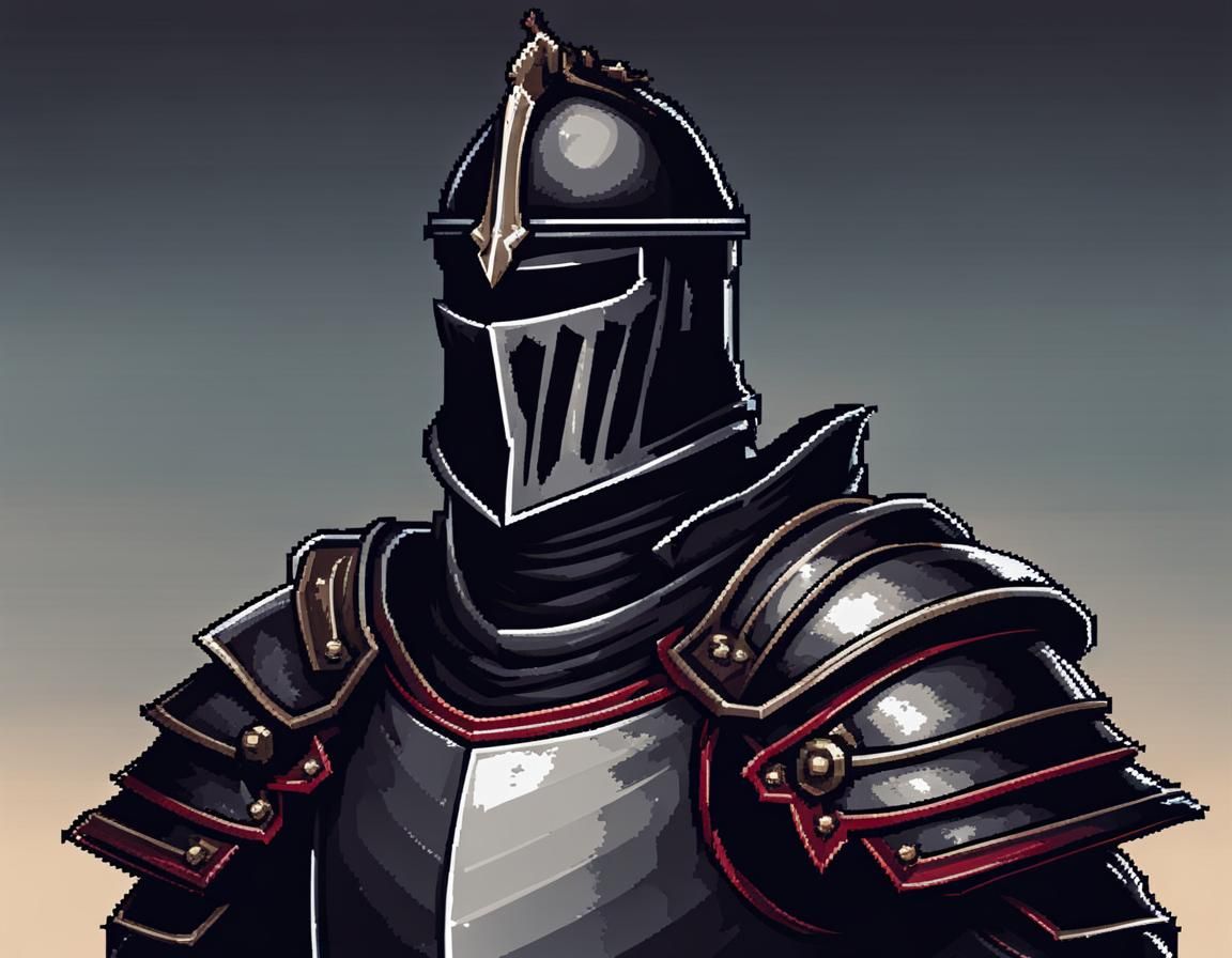 Gothic Knight Portrait in Pixel Art Style