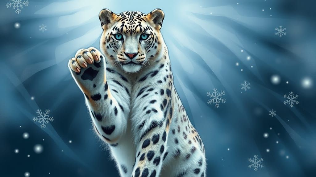Regal Snow Leopard in Icy Winter Landscape