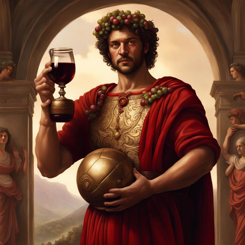 Victorious Roman God with Football and Wine