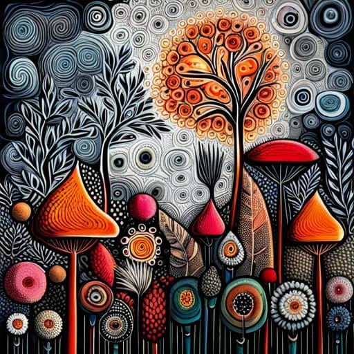 Abstract Forest Garden in Mixed Media Style