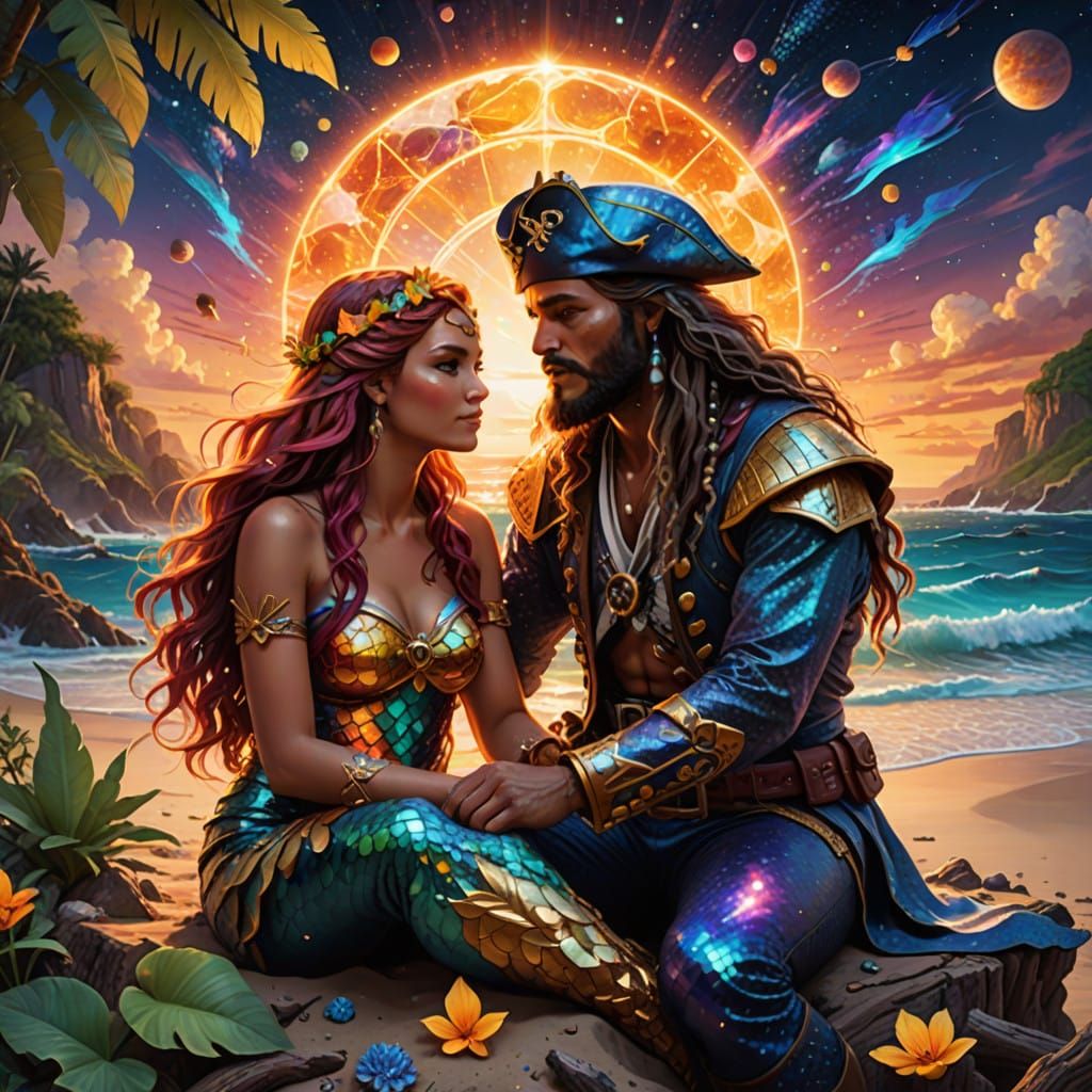Surreal Mermaid and Pirate Captain Unite Under Tropical Suns...