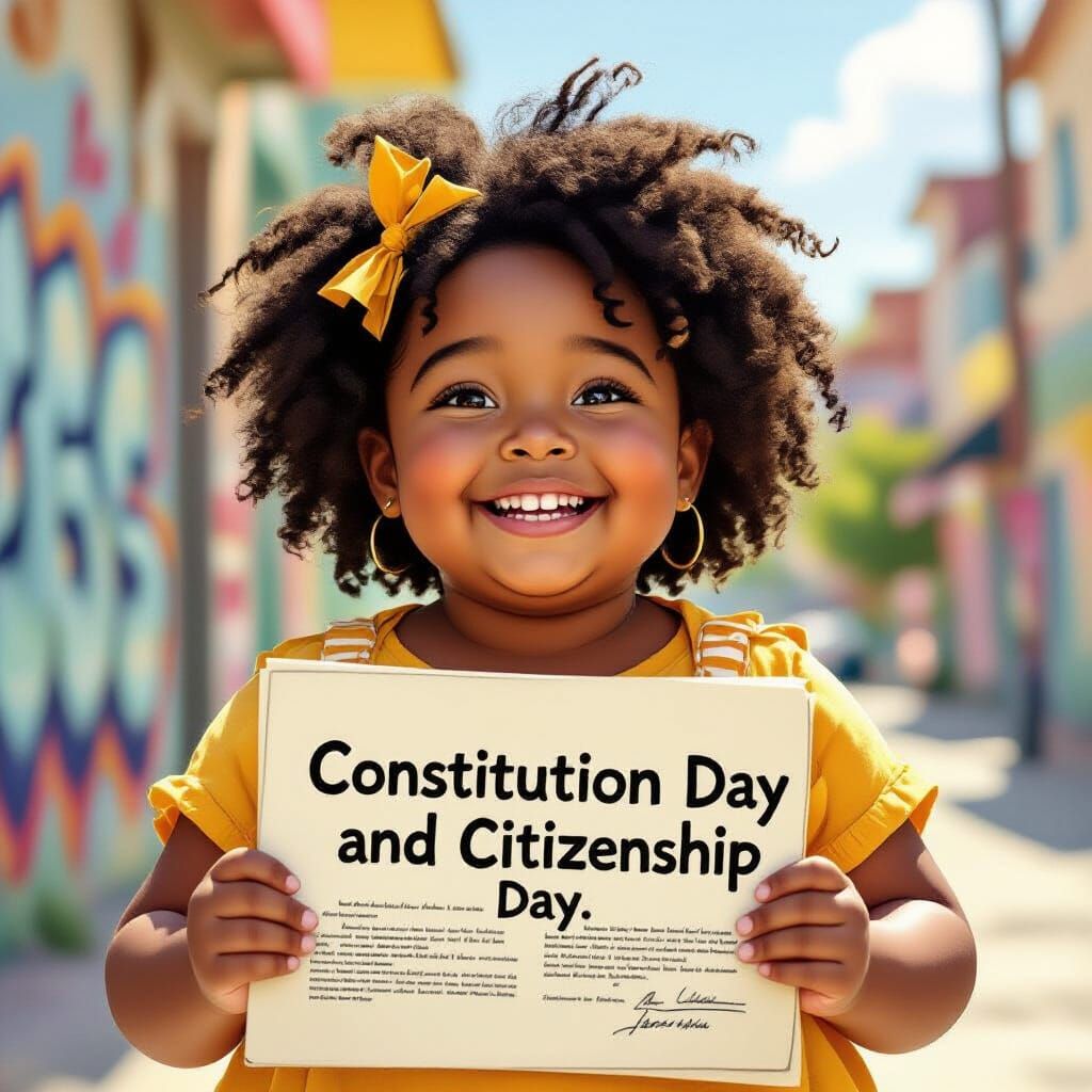 Young Black Girl Celebrates Constitution Day with Classmates