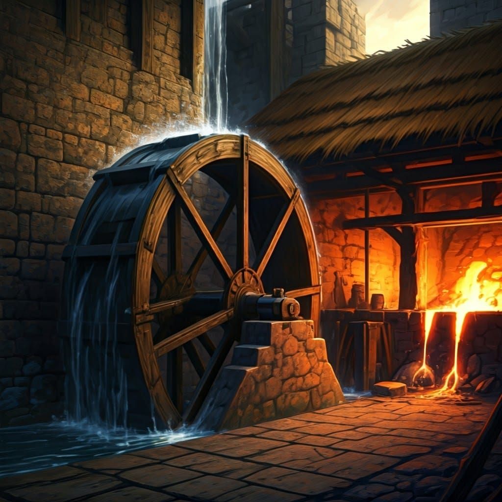 Steam-Powered Forge Amidst 19th Century Industrial Landscape
