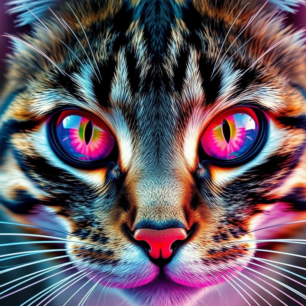 Tabby Cat in Iridescent Geometry