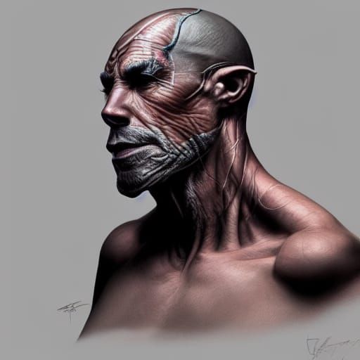 Hyperdetailed Shark-Man Portrait in Art Nouveau Style