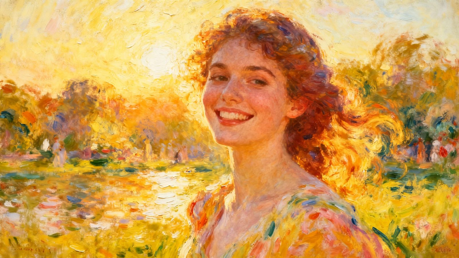 Woman Radiating Sunshine With Expressive Brushstrokes
