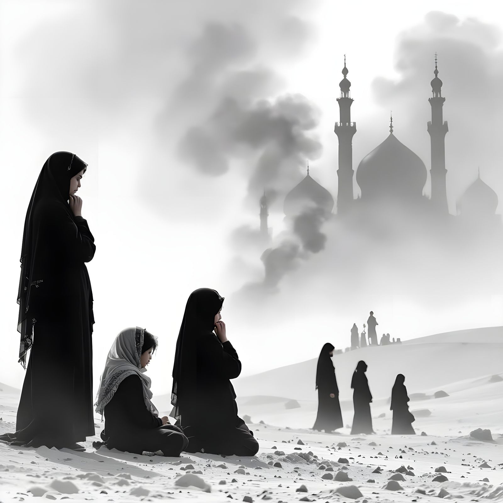 Mourning Shiite Girls in Abayas: Artistic Rendition
