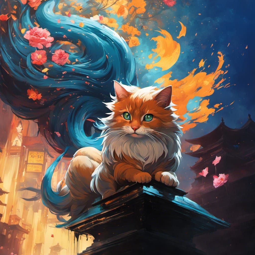 Neko Yokai in Graffiti Art Style