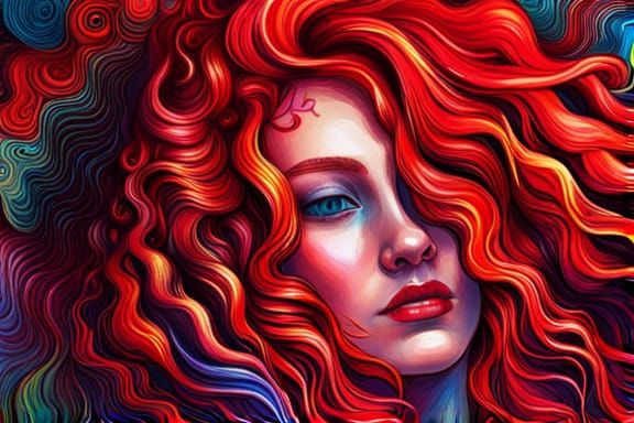 Red-Haired Gypsy Girl in Psychedelic Mixed Media