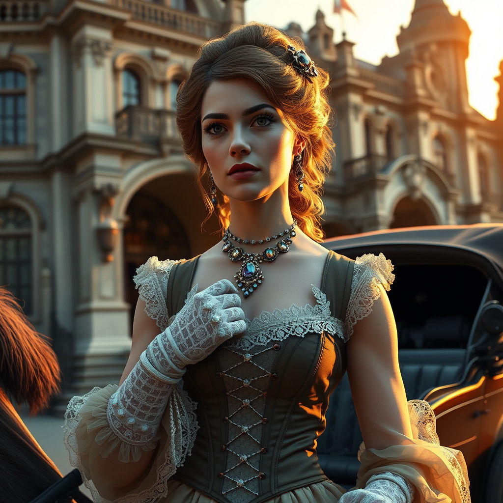 Victorian Woman Arrives at Baroque Manor in Concept Art Styl...