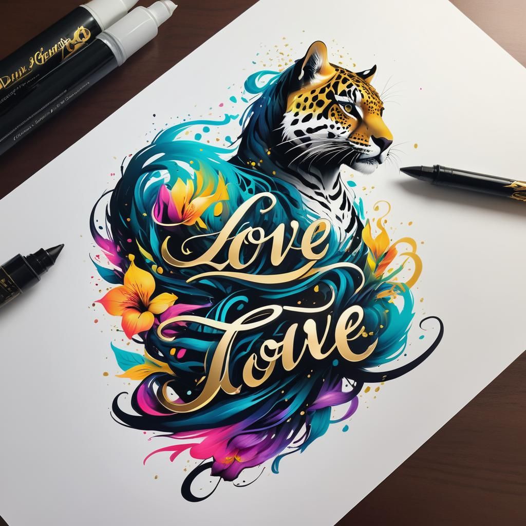 Elegant Calligraphy of Love with Golden Highlights