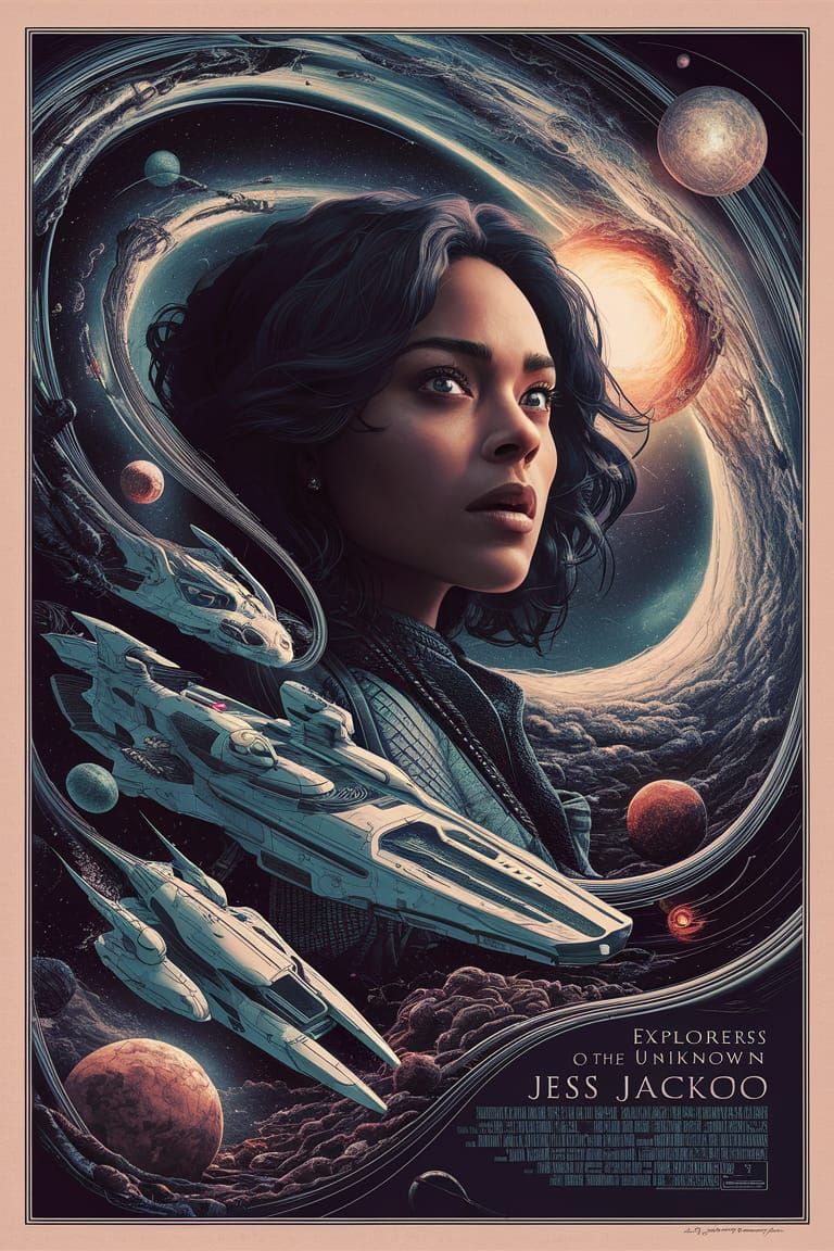 Intricate Movie Poster of Space Explorers in Sci-Fi Style