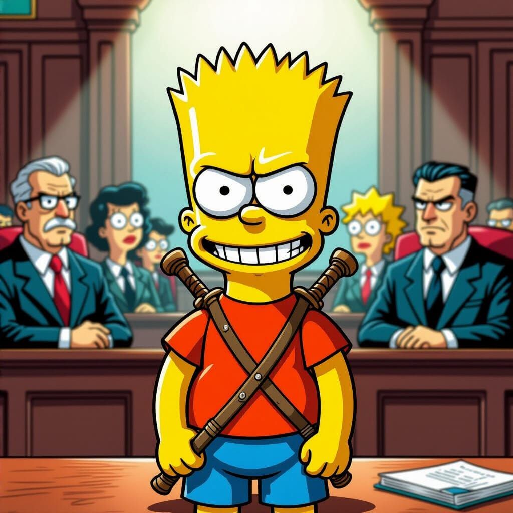 Teenage Bart Simpson in Courtroom Chaos, Graphic Novel Style