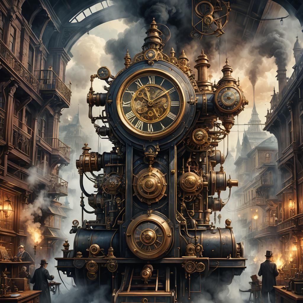 Steampunk Clockmakers' Society in Watercolor Style