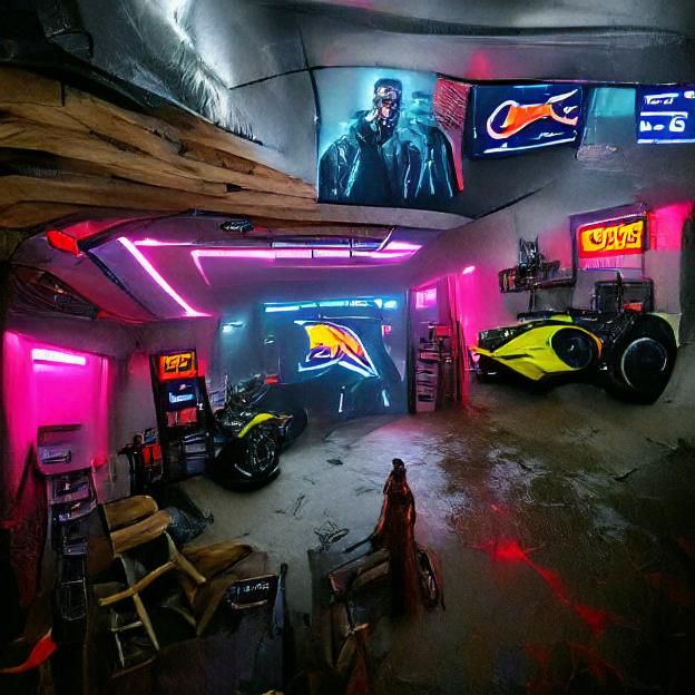 Cyberpunk 2099 Man Cave with Neon Lighting