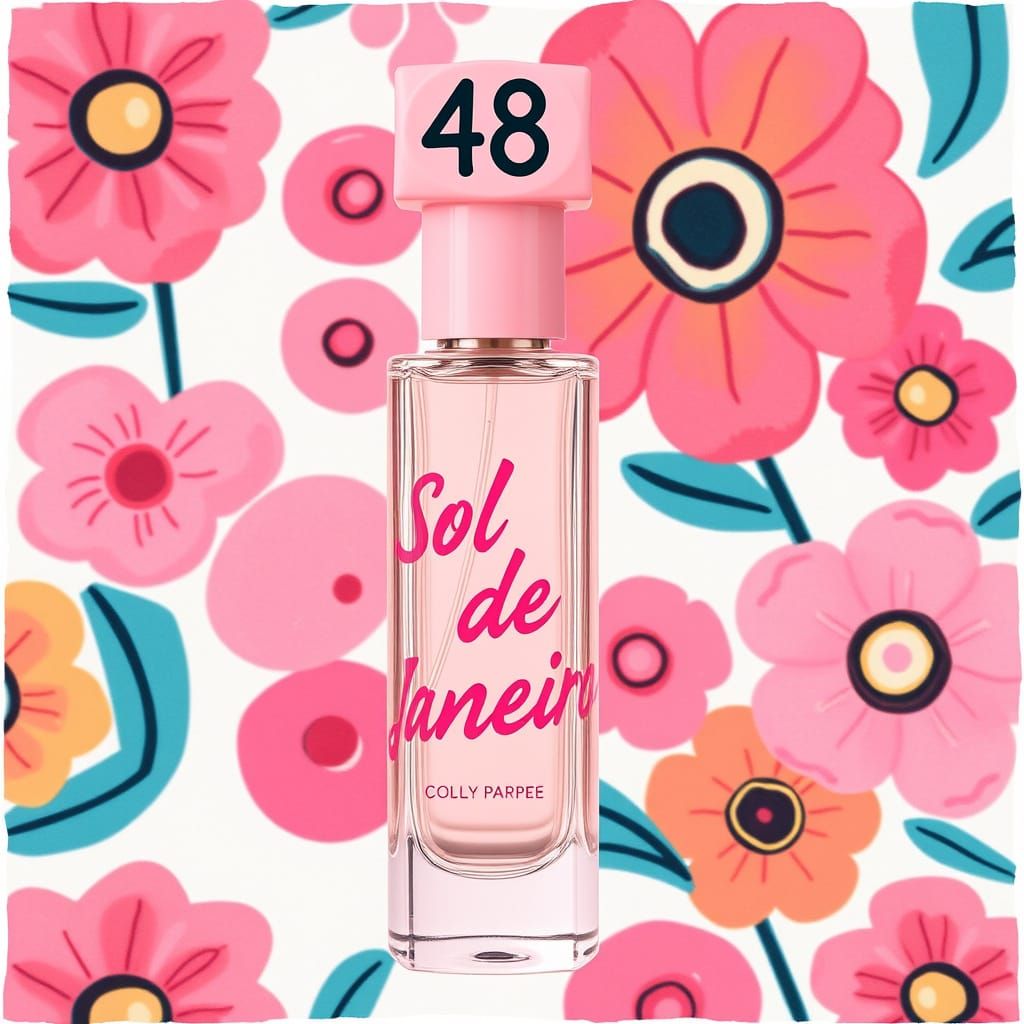 Vibrant Pink Perfume Bottle in a Whimsical Artistic Style