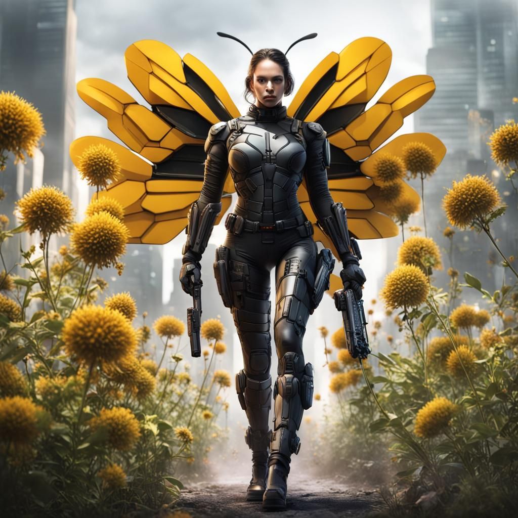 Futuristic Warrior Woman with Bee in 8k